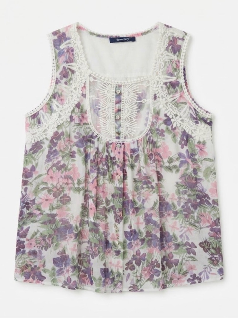 Denim 24/7 Floral Lace-Yoke Camisole - Pink & Purple